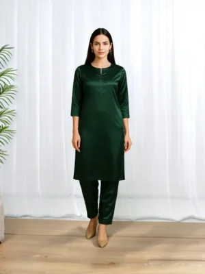 flag green satin silk unstitched fabric for women kurti shameez fabric